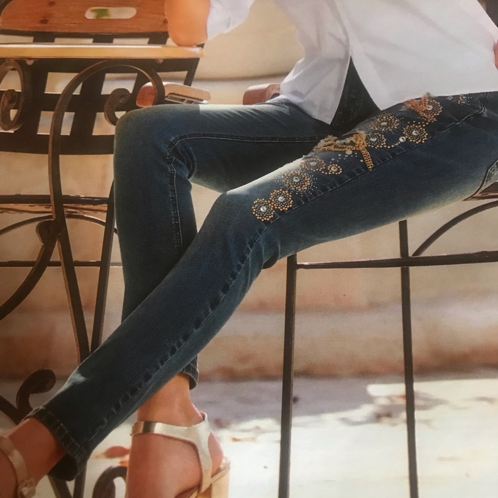 ECl embellished jeans with gold sequins design